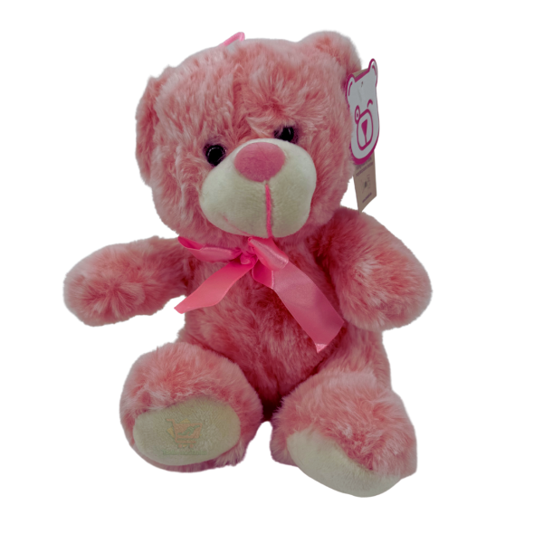 Plüschbär pink mit Satinschleife – ca. 18 cm – Emma Trade Großhandel